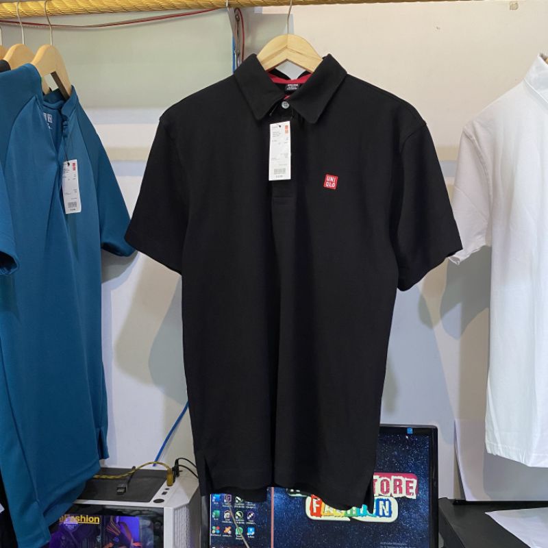 Uniqlo Poloshirt Original Hitam Branded New Kaos Polo Black Polos Kerah Lengan Pendek Pria