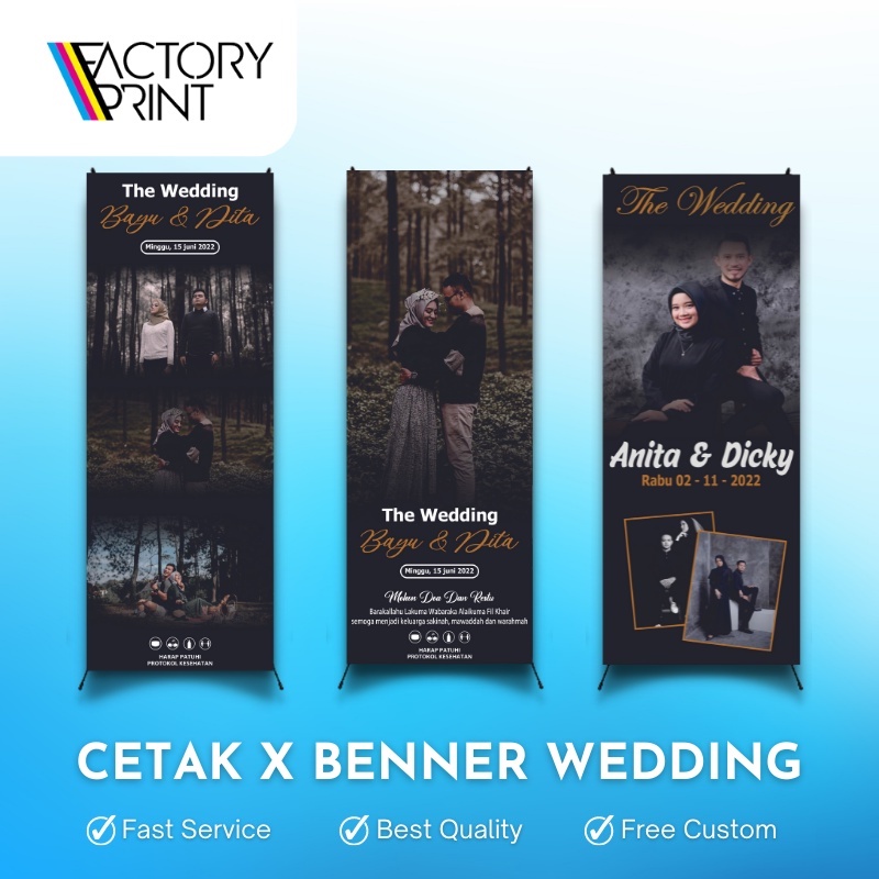 PAKET X BENNER 60 CM x 160 CM + TIANG SPANDUK BENNER WEDDING | CETAK X BENNER CUSTOM | FREE TAMPLATE