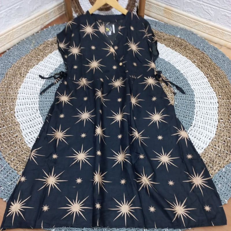 DRESS KIMONO VANESA TERBARU/DRESS MOTIF TERLARIS-Btg hitam