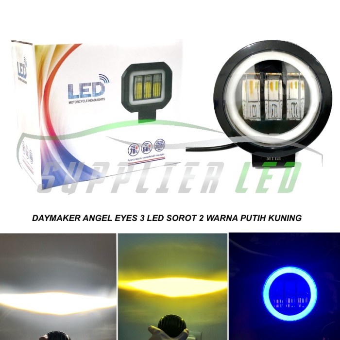 Lampu Tembak Sorot LED Daymaker 3 Mata 2 Warna Putih Kuning Aluminium