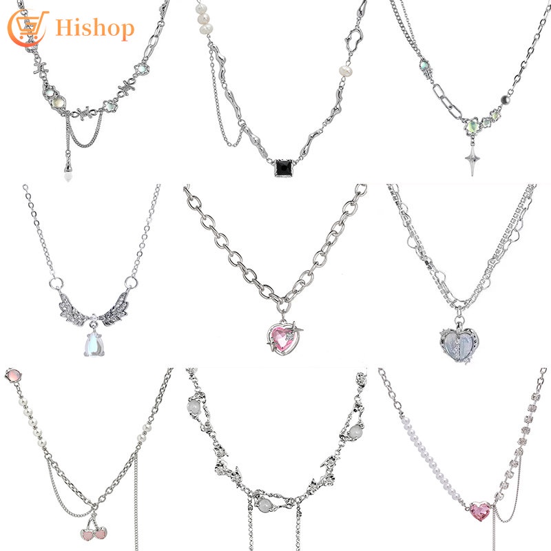 Y2k Kalung Choker Rantai Liontin Hati Cherry Hias Kristal Mutiara Untuk Wanita