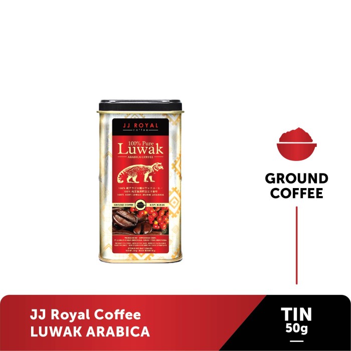 

JJ ROYAL COFFEE 100% PURE LUWAK ARABICA GROUND (KOPI BUBUK) TIN 50GR