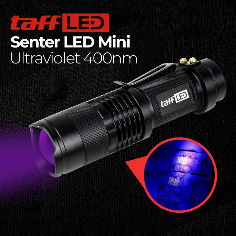 TaffLED Senter LED 395nm UV + Baterai + Charger + Box Pocketman P1