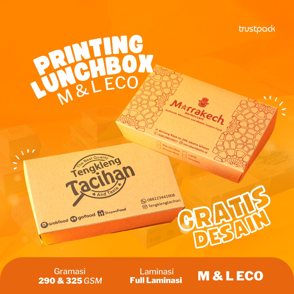CUSTOM CETAK PRINTING PAPER LUNCH BOX EKONOMIS / KOTAK MAKAN KRAFT SIZE M &amp; L