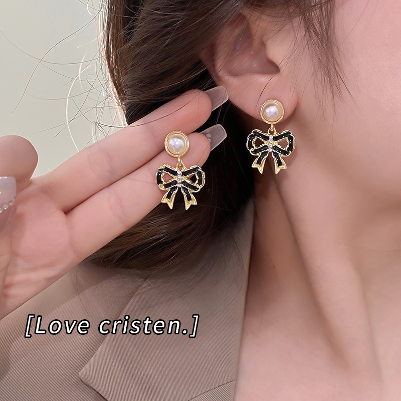 Anting Tusuk Silver 925 Gaya Vintage Dengan Mutiara Hitam Untuk Wanita