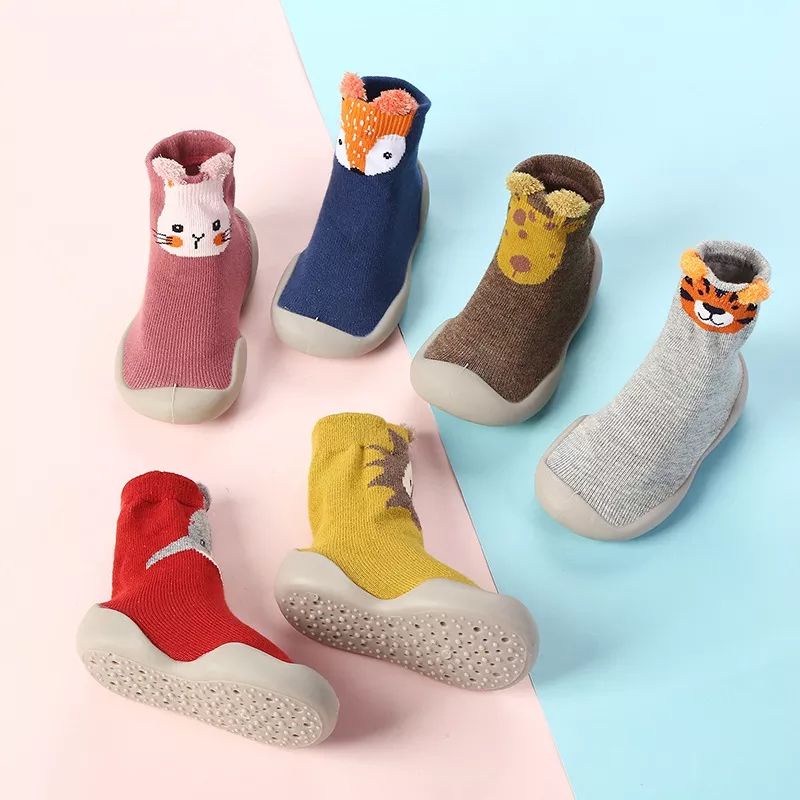 2in1 Sepatu Anak Bayi Karet Kaos Kaki Panjang Karakter Animal Lucu