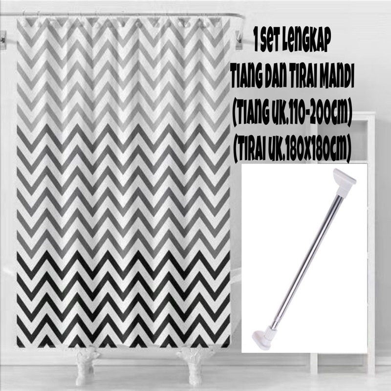 (1 Set) Tirai Kamar Mandi Plus Tiang Kamar Mandi / Tiang Gorden+Tirai Shower Curtain
