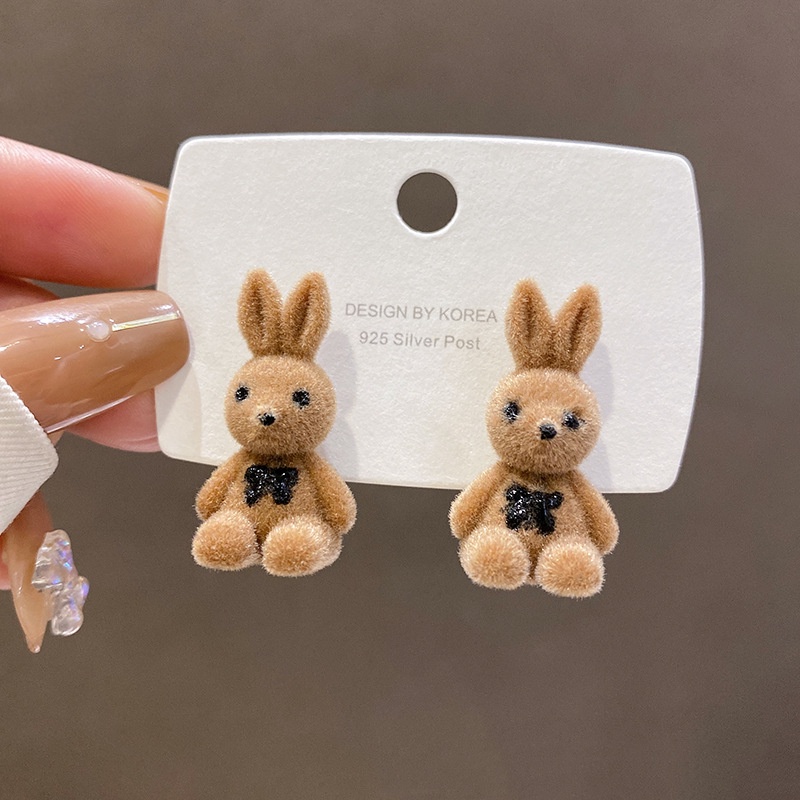 Anting S925 Silver Needle Bentuk Kelinci Plush Gaya Jepang Dan Korea Untuk Wanita