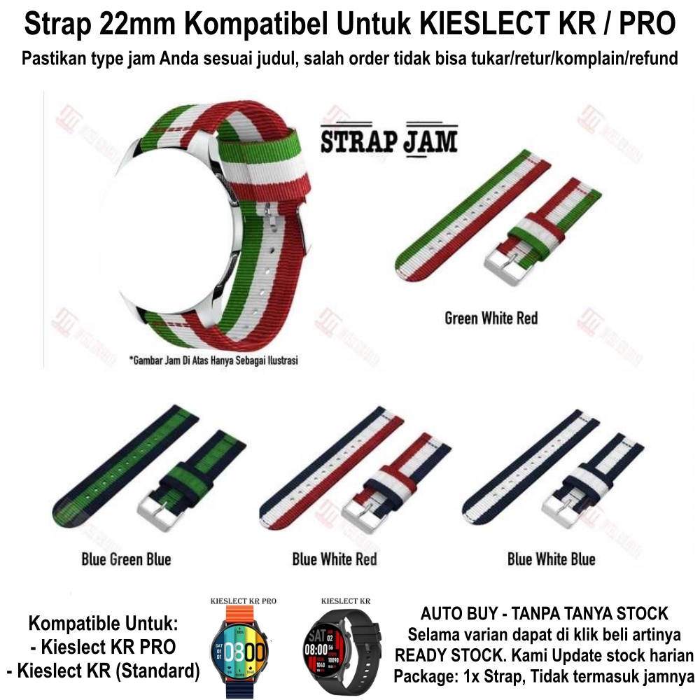 Strap Nilon 3 Baris Warna 22mm Kieslect KR Pro - Tali Jam Tangan Kanvas