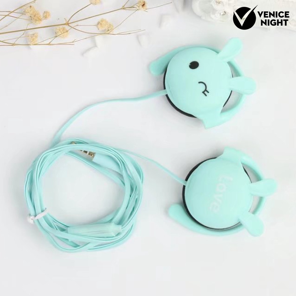 (VNEP) (Berkabel) Earphone Lovely Rabbit ABS Headphone Universal dengan Mikrofon untuk Gaming