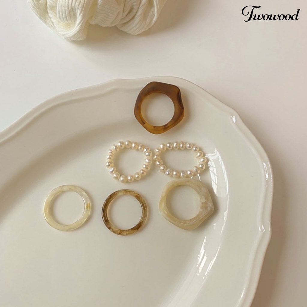 3pcs / Set Cincin Jari Transparan Aksen Mutiara Imitasi Gaya Simple Untuk Wanita