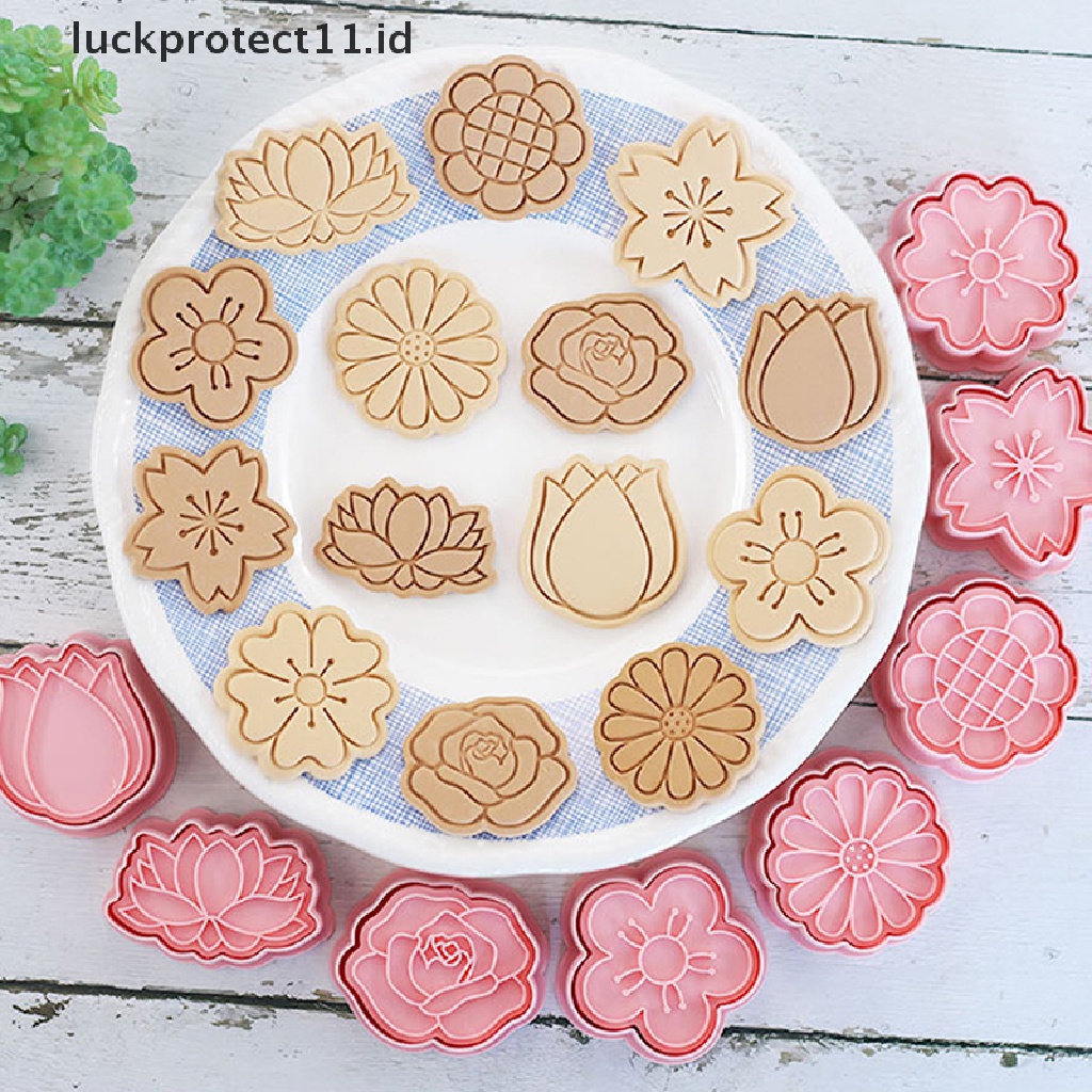 8pcs / Set Cetakan Kue / Biskuit / Fondant Bentuk Bunga 3D Bahan Plastik