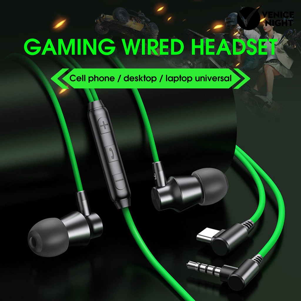 (VNEP) (Berkabel) V7 Earphone High Fidelity Cerdas Membatalkan Kebisingan Universal 3.5mm Tipe-C Stereo Olahraga In-Ear Gaming Earbud untuk Menelepon