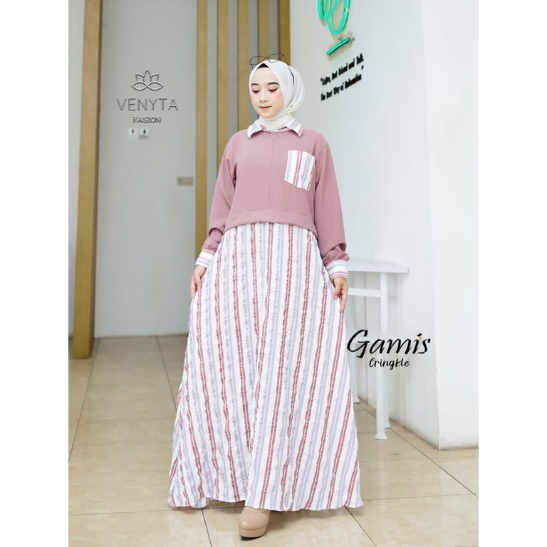 GAMIS CRINKLE SALUR AIZA DRESS ORIGINAL VENYTA FASHION/COD/