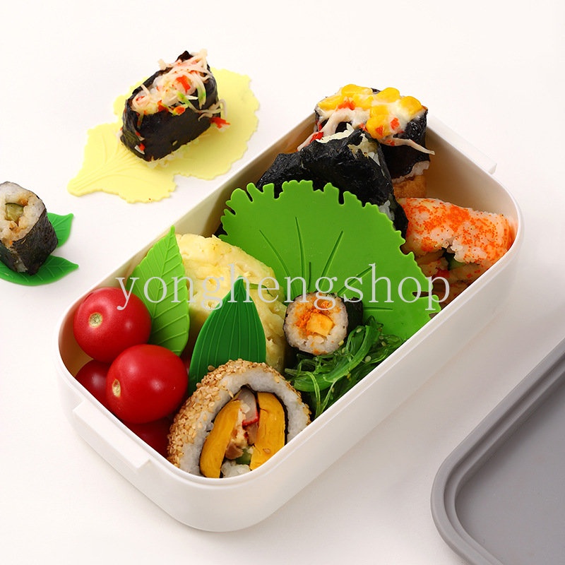 1 Set Matras Pemisah Nasi Sushi Bentuk Daun Hijau Tahan Minyak Untuk Dekorasi Bento Anak