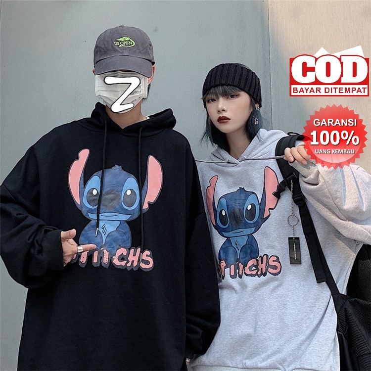 Promo COD Hoodie Couple Pasangan Pria Wanita Stichs Atasan Baru Disney Gaya Harajuku Seperti Anak Kecil Kartun Ditambah Sweter Beludru Perempuan Menjahit Jaket Pasangan Longgar Hoodie Anime