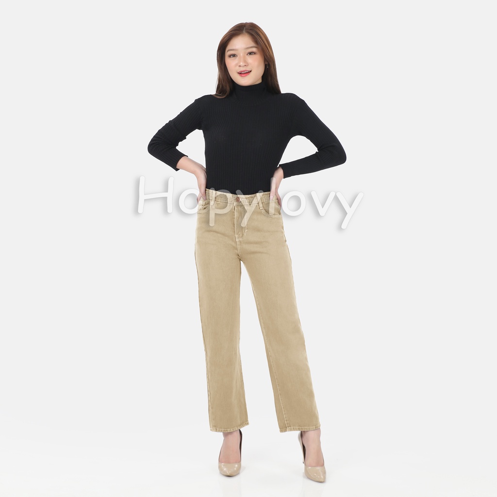 HOPYLOVY - Celana Panjang Highwaist Kulot Jeans Wanita Panjang HW Librani