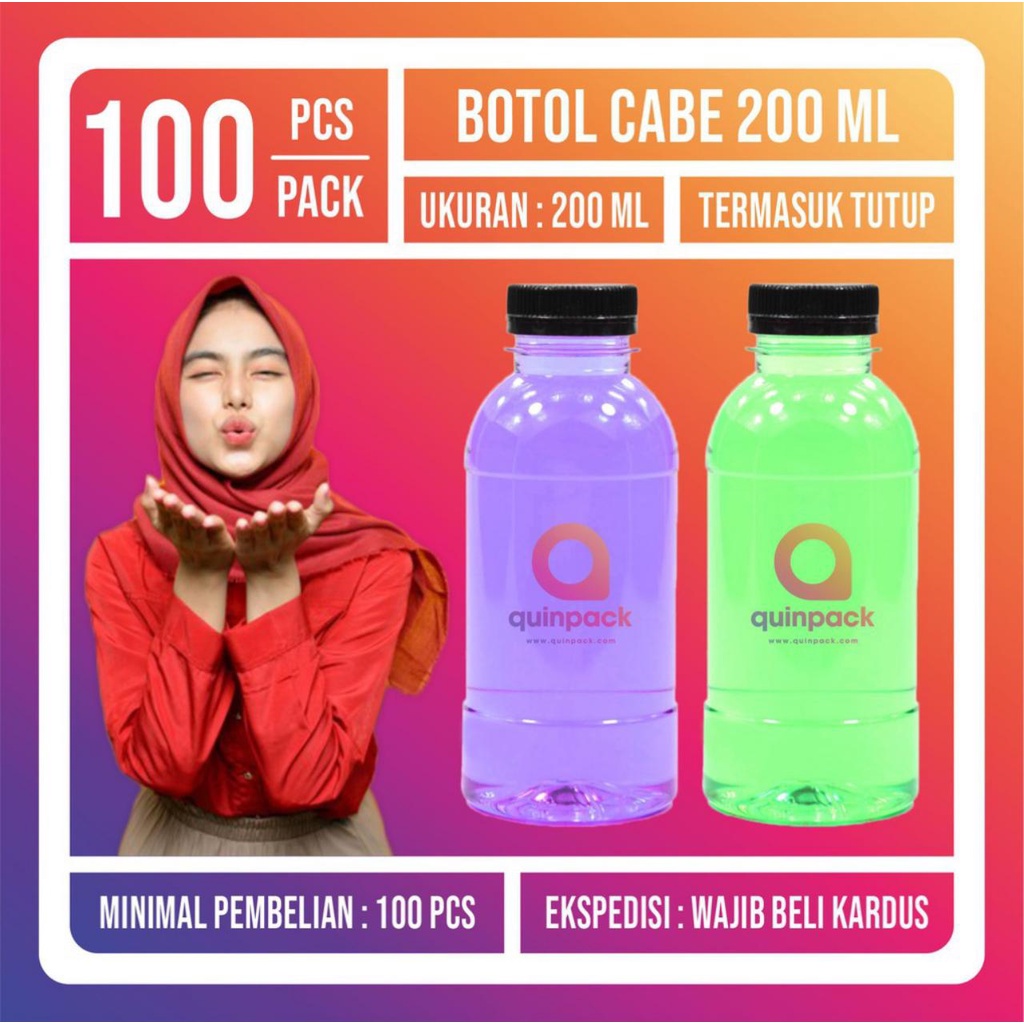 Botol Plastik 200 ml/Botol Cabe/Botol 200 ml/Kopi/Juice/Kemasan 100 pcs