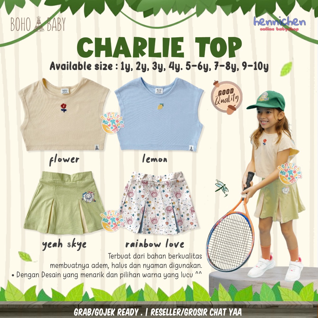 Bohopanna Charlie Top / Skirt 1-10 Tahun Crop Top Bunga Skirt Paw Patrol Anak Perempuan