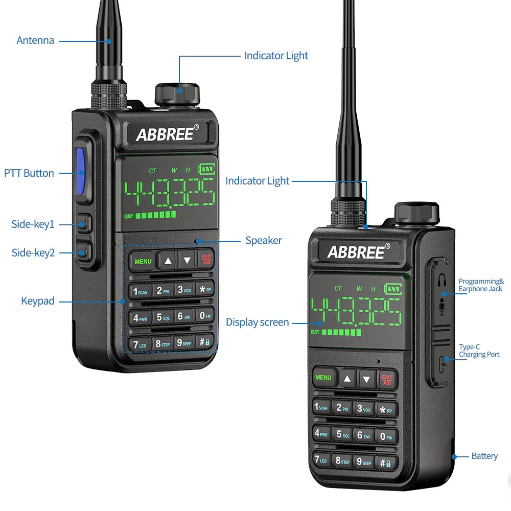 ABBREE AR-518 - Walkie Talkie 10W Power Air Band 108-660MHz Frequency