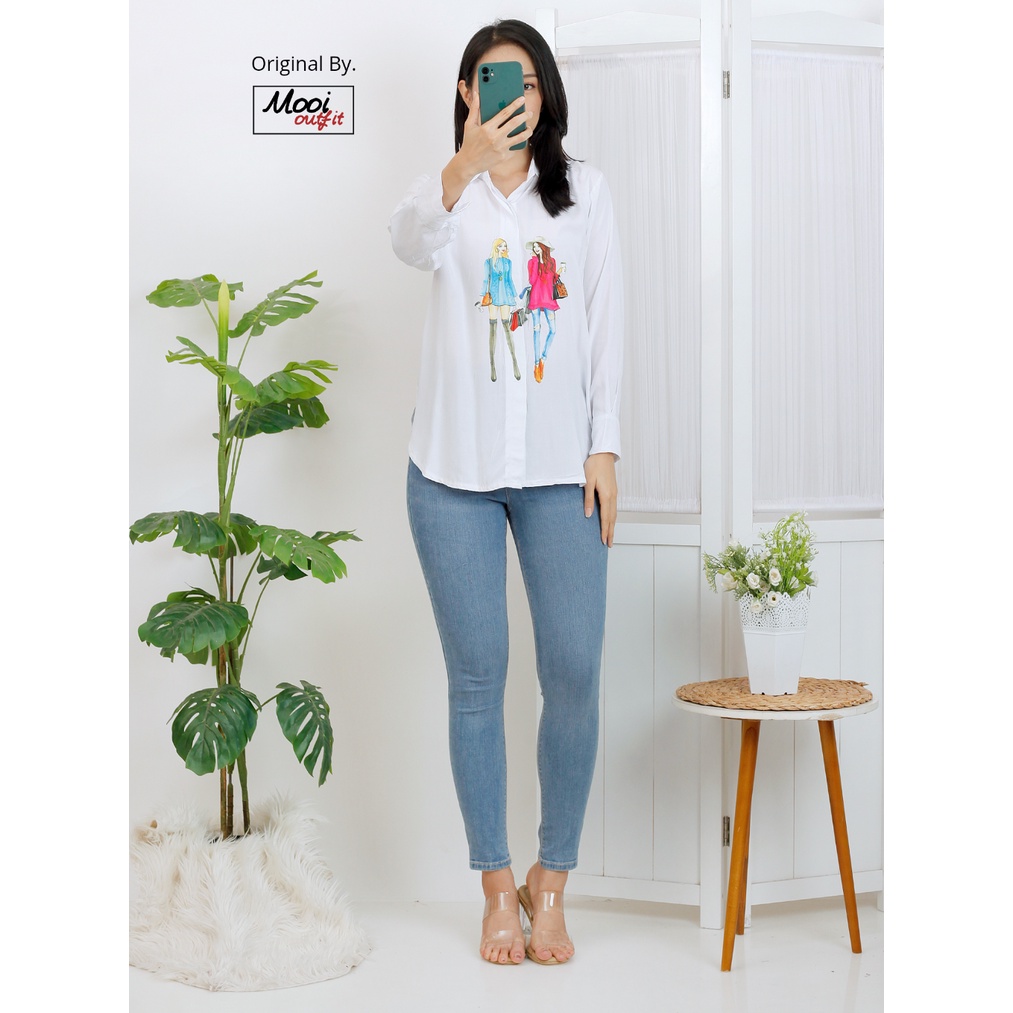 Kemeja Wanita Oversize L 3XL 4XL / Kemeja Gambar Sablon / Atasan Wanita Jumbo