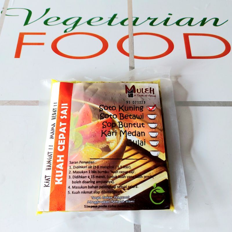 

SOTO KUNING, KUAH CEPAT SAJI, 160g, ( FROZEN FOOD) HALAL, PLANT BASED, MULEH