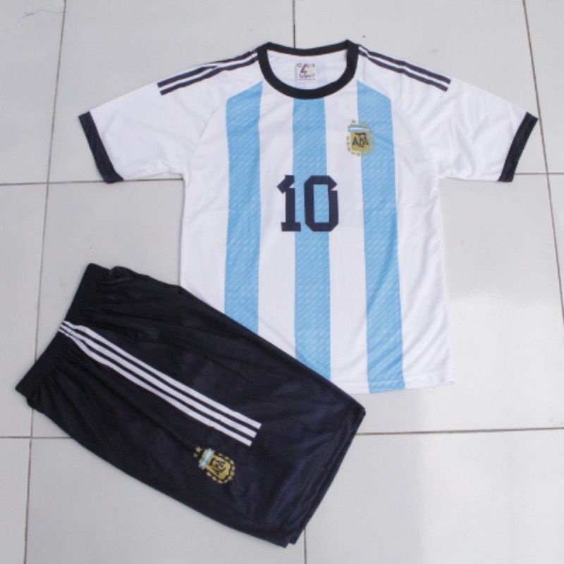 setelan baju bola anak argentina/Costum baju bola anak printing argentina MESSI/Jersey Baju bola ana