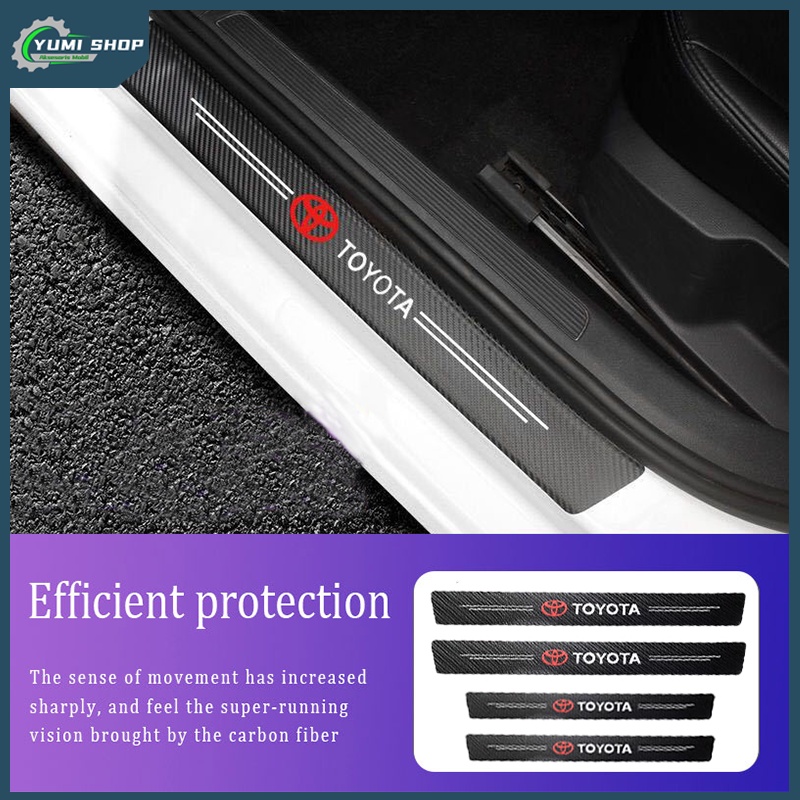 4pcs Stiker Pelindung Pintu Mobil/Stiker Pelindung Anti Baret Carbon Fiber Kulit Tebal Untuk Pintu Mobil/Sticker Pelindung Sill Plate/Door Sill Plate Guard Pelindung/Pijakan Injakan Kaki Pintu Mobil Set utk Honda Toyota