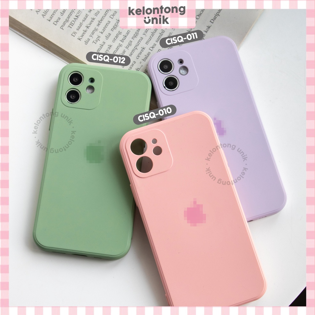 (Seri 4) For iPhone - Square Edge Silicone Matte Soft Case with Apple Logo + Lens Cover