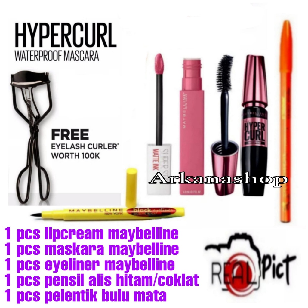 Promo Paket Kosmetik Maybelline Super Hemat 5in1 / Paket Makeup Maybelline 5 in 1 / Paket Kecantikan Mata / Paket Hemat / Paket Kosmetik Murah