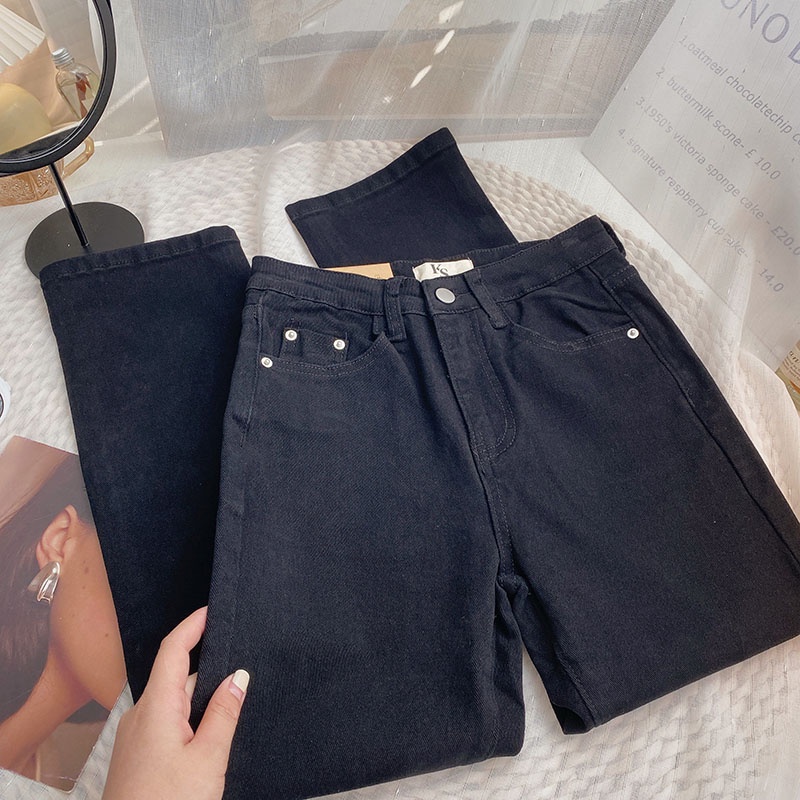 ✅COD Biru muda/Biru tua/Hitam/Putih/Coklat/Khaki/Krem Premium highwaist longgar celana jeans panjang wanita kulot import