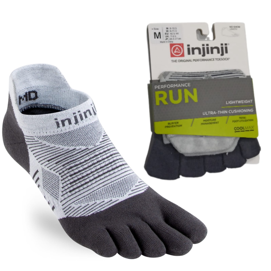 INJINJI PERFORMANCE - NO SHOW - SIZE M - kaos kaki anti blister - GREY STRIPES