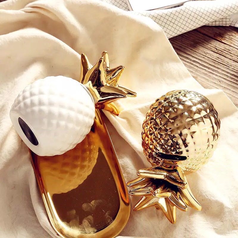 Celengan Nenas Keramik Mengkilap Hiasan Mewah Gold Pineapple Pajangan Mewah Saving Money
