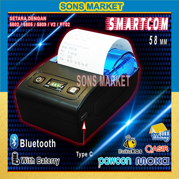 Mini Printer Thermal Bluetooth X-Clear 58mm Printer Struk PPOB Alamat - Biru