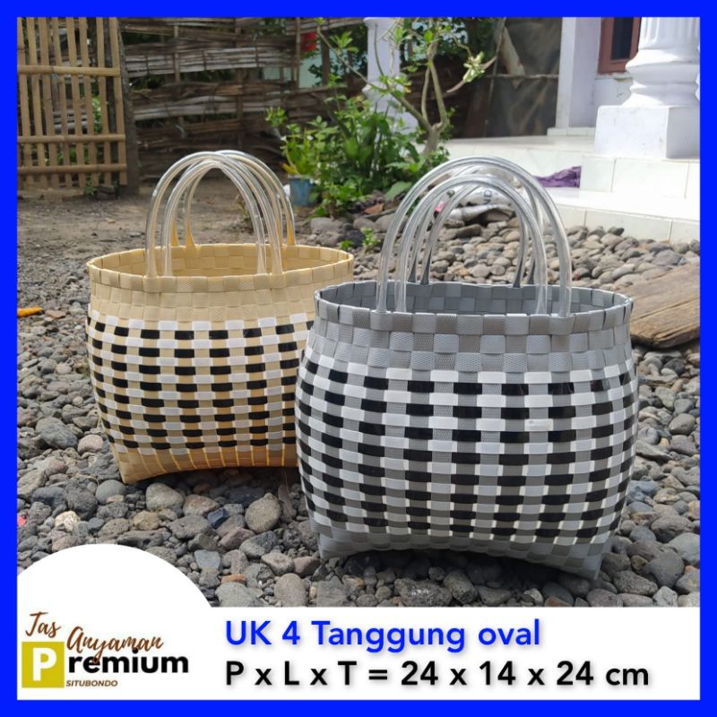 

(UK 4 lurik Oval) 23x14x24 Tas Anyaman/tas hajatan/souvenir nikah/Tas belanja/Tas pasar/Tas berkat/premium situbondo