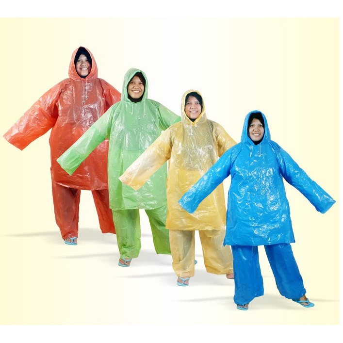 Jas hujan plastik terusan dan Setelan polos/Raincoat Mantel Hujan Lengan Panjang/ Raincoat Mantel/ Jas Hujan Ponco/ Portable Raincoat Poncho with Hood / JAS HUJAN/ DEWASA Model Poncho Kancing dan Setelan Celana