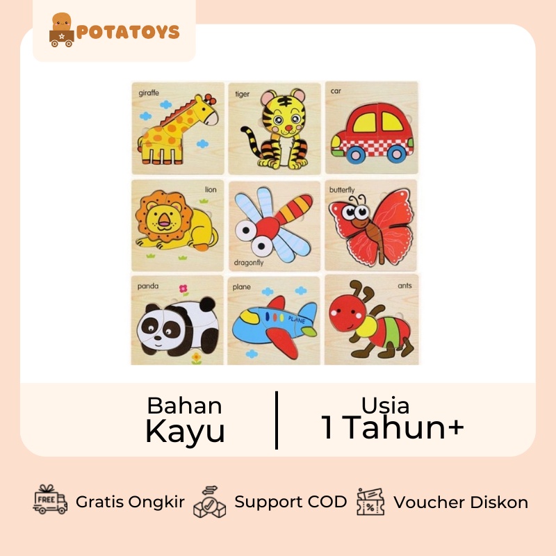 [ Potatoys ] Wooden 3D Puzzle besar / Mainan Anak Edukasi Puzzle / Puzzle Kayu Edukasi 3D