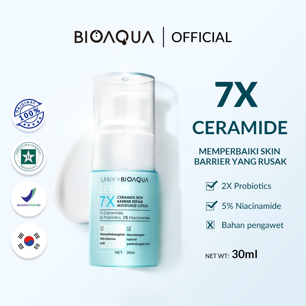 BIOAQUA 7X CERAMIDE SKIN BARRIER REPAIR MOISTURIZE EMULSION FACE LOTION 30ML FOR ALL SKIN TYPES SERUM PENCERAH KULIT BRIGHTLY SERUM BIOAQUA BPOM ORIGINAL