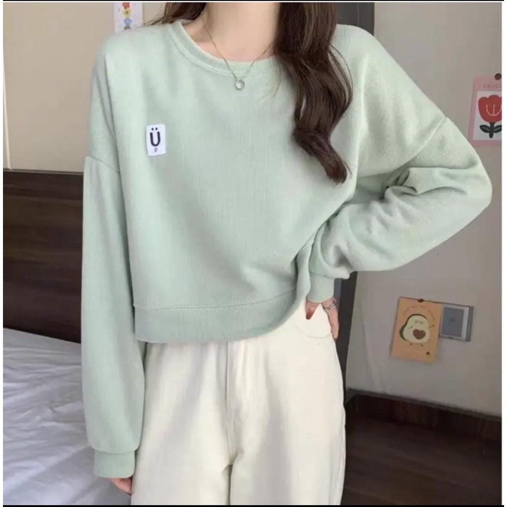 CROP OVERSIZE SWEATER WANITA U /// SWEATER CROP OVERSIZE ALA KOREA FLEECE TEBAL KEKINIAN TERBARU''