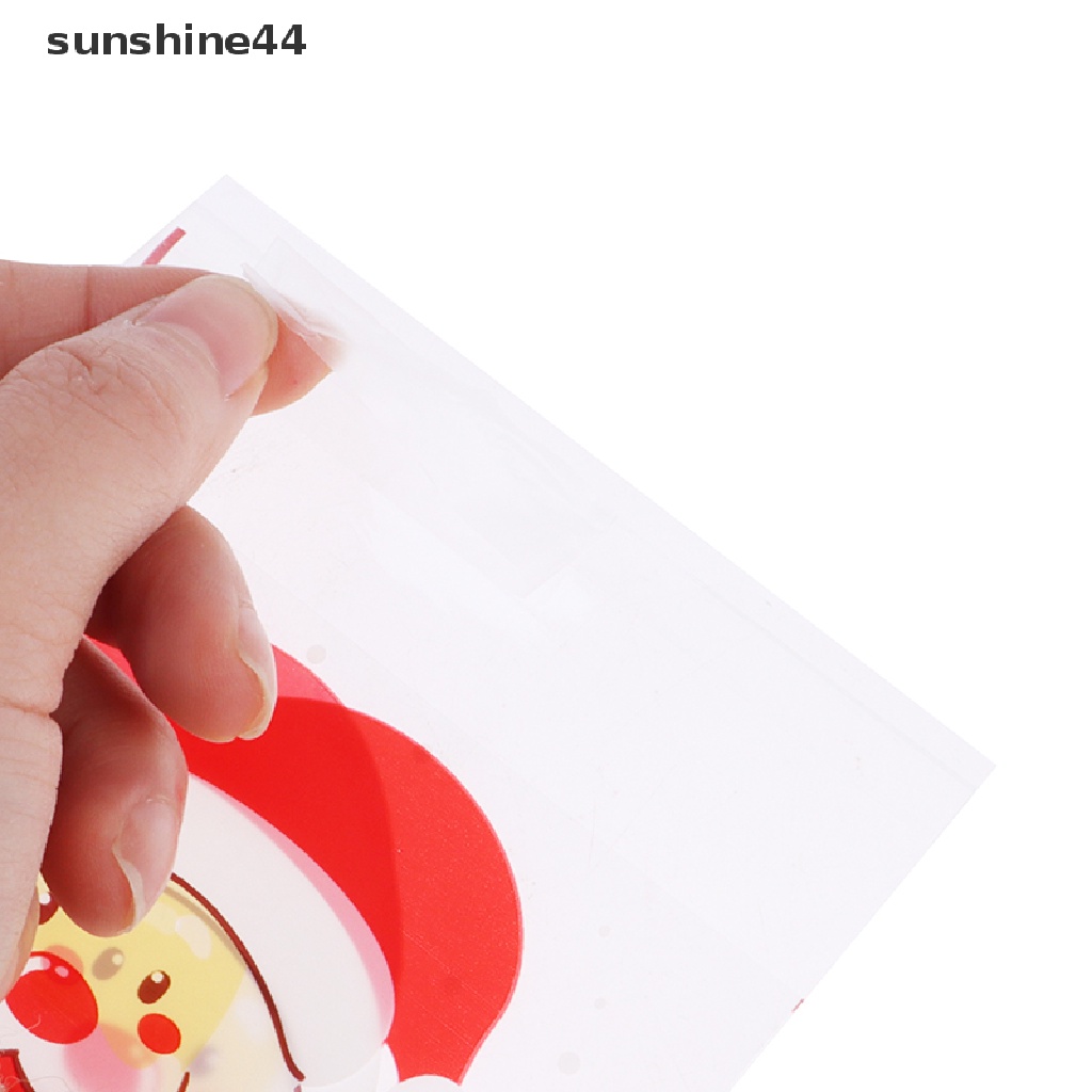 Sunshine 100Pcs Kantong Plastik Permen / Kue Motif Santa Claus / Kepingan Salju Diy