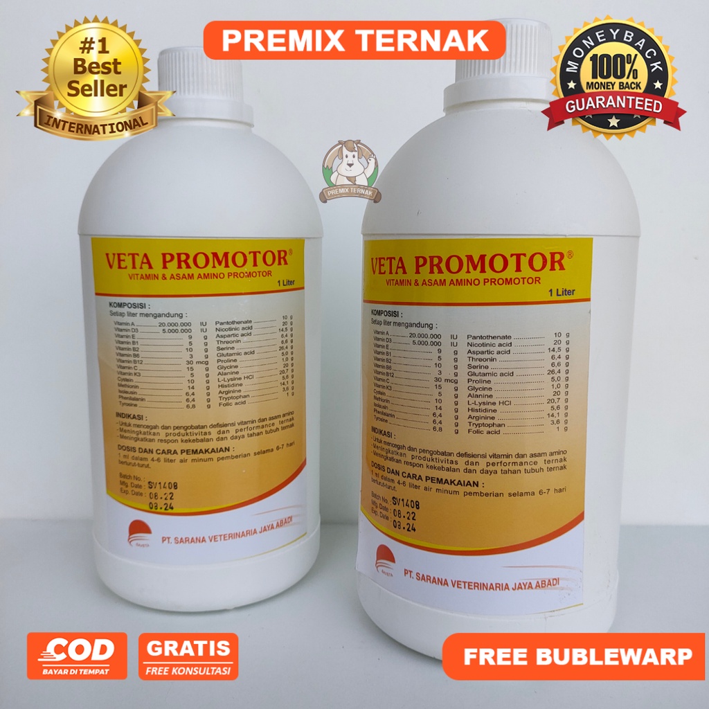 Veta Promotor 1 Liter - Mirip Introvit Oral - Premix Cair Multivitamin Asam Amino Lengkap Pemacu Pertumbuhan Ternak kambing Sapi Domba Cempe Pedet