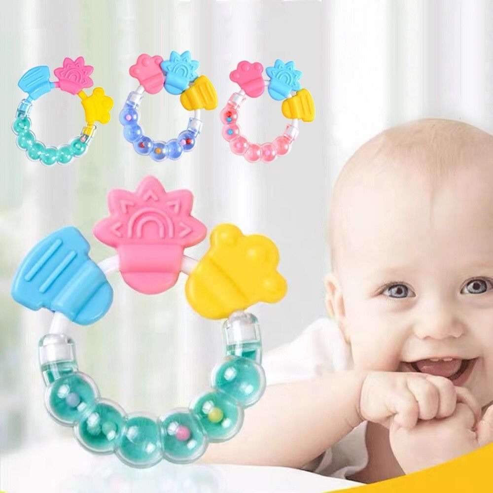 Mainan Rattle Genggam Bayi Gigitan Empeng Buah Plastik Dengan Teether Gelatin