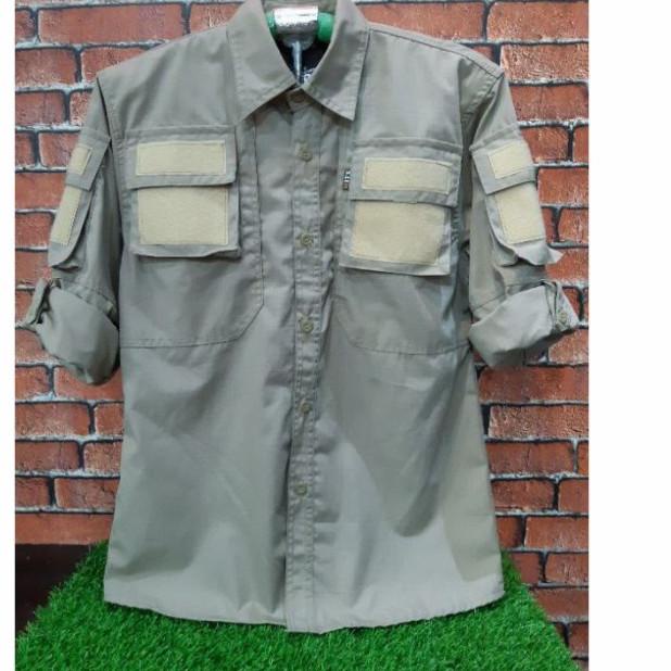 kemeja tactical army kemeja taktikal lengan panjang pria hijau army - HIJAU ARMY, M