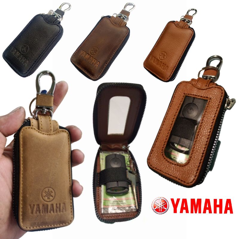 dompet kunci remote keyless motor Yamaha kulit asli transparan Zipper dompet STNK motor