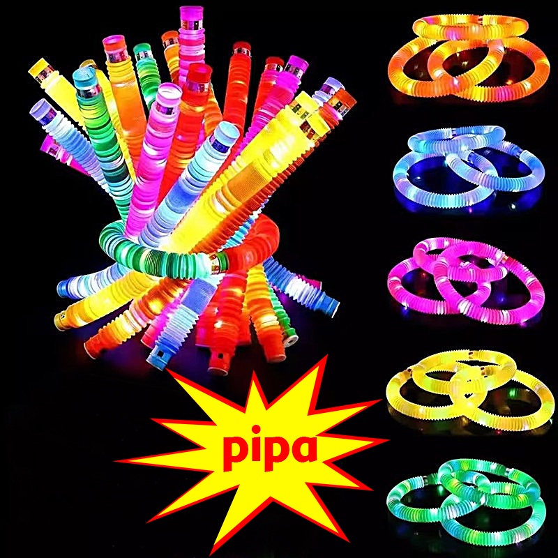 Mainan Anak Pop Pipes / Pop Pipes Tubes LED 3 mode menyala Viral / Pop pipes light mainan selang lampu pelangi