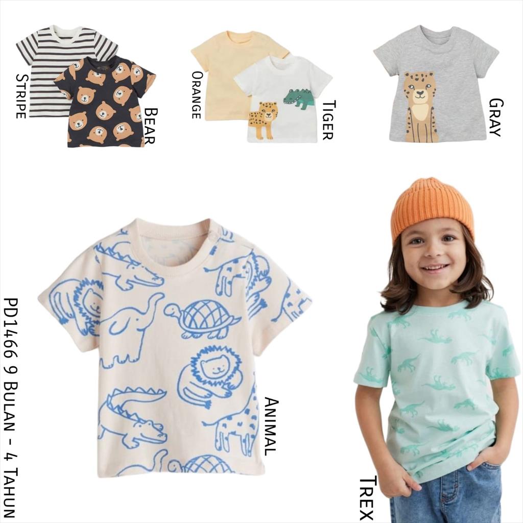 PD1466 Hm Tee Kaos Anak Lengan Pendek Baby Anak Cowok Laki Laki Stripe Animal