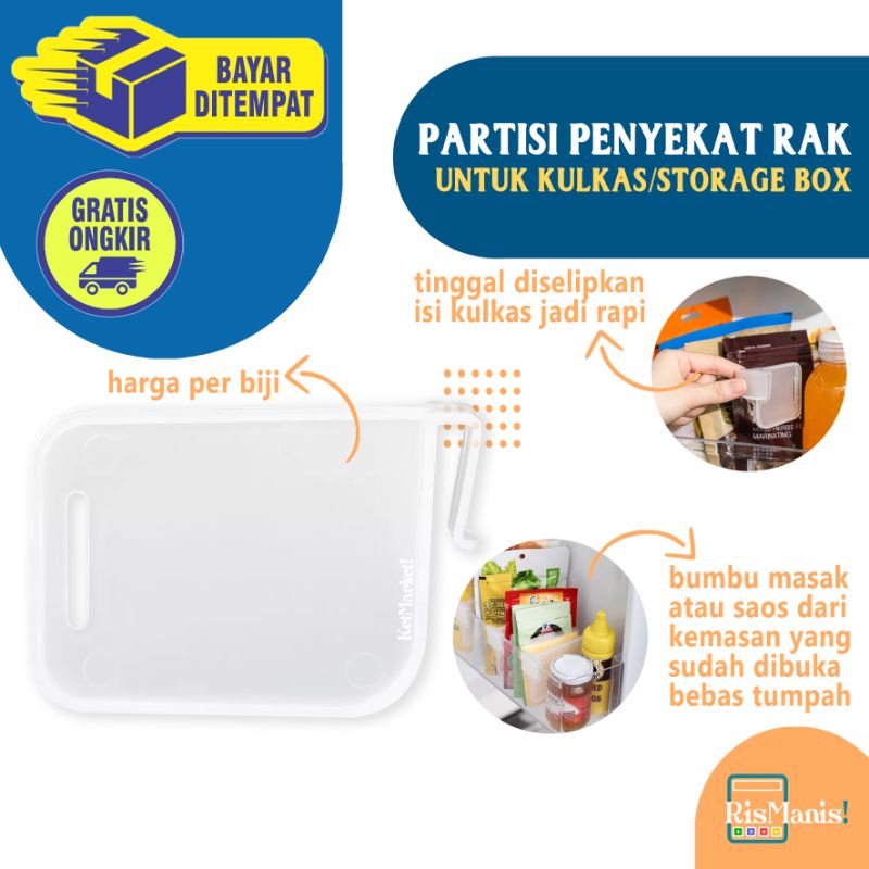 FRIDGE ADJUSTABLE PARTITION - 1 pcs Partisi Penyekat Rak Mini Penyimpanan Lemari Es Sekat Kecil Pemisah Kulkas Storage Box Kotak Obat Pembatas Laci Alat Makeup Rias Peralatan Tulis