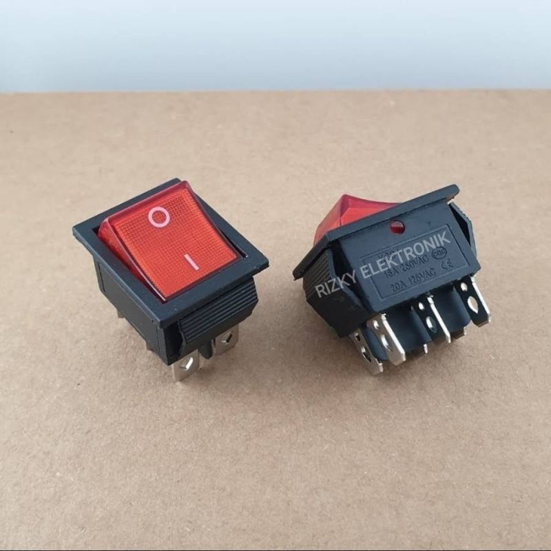 Saklar Switch Rocker 6 Pin Kaki On/Off Nyala Lampu Merah KCD4