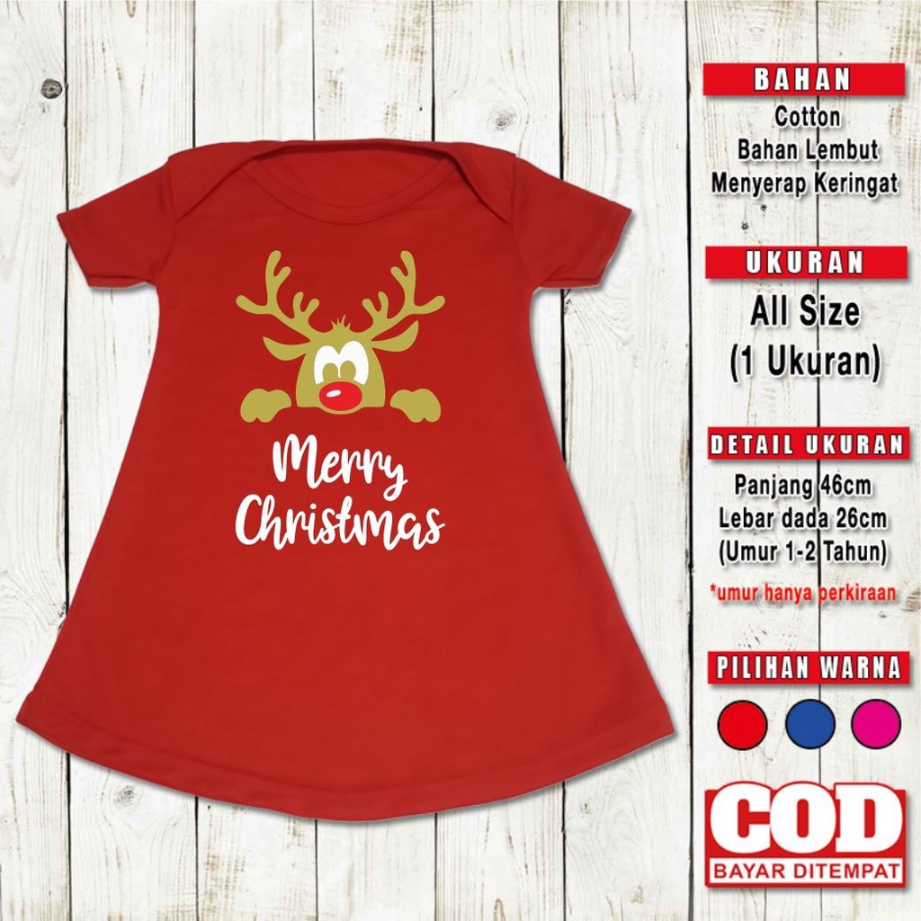 Dress Anak Perempuan MERRY CHRISTMAS Dres NATAL Cantik Pakaian Bayi Katun Baju Anak Perempuan Custom