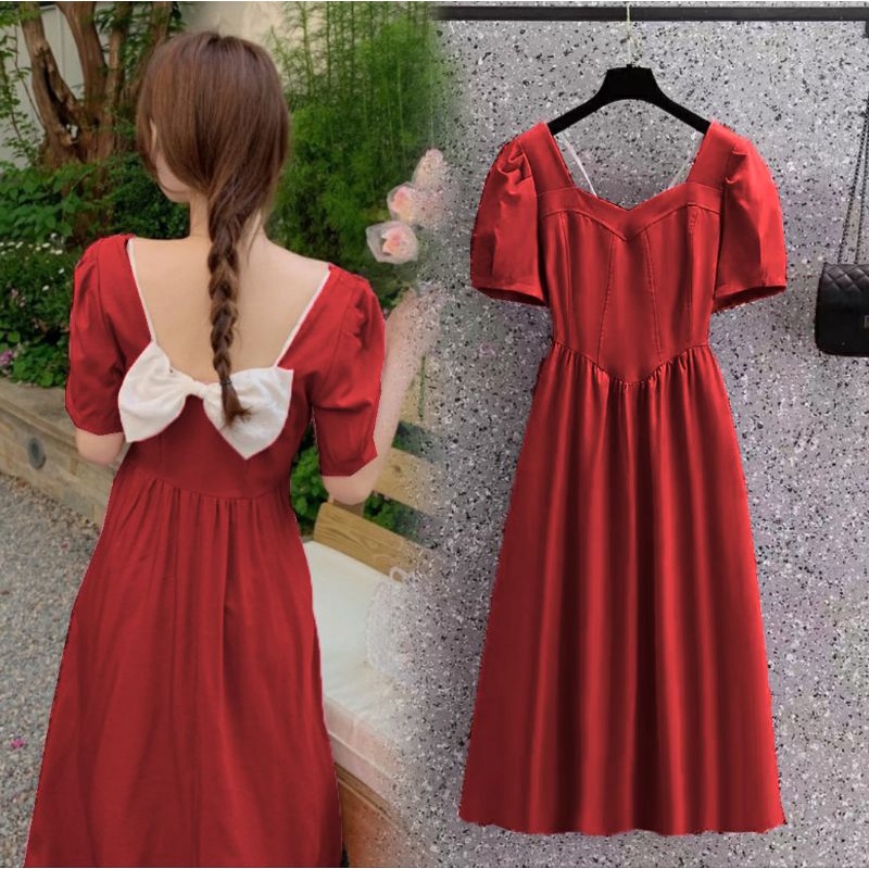 gaun wanita dress pito midi dress fashion hn / pakaian wanita dress selutut polos basic square neck
